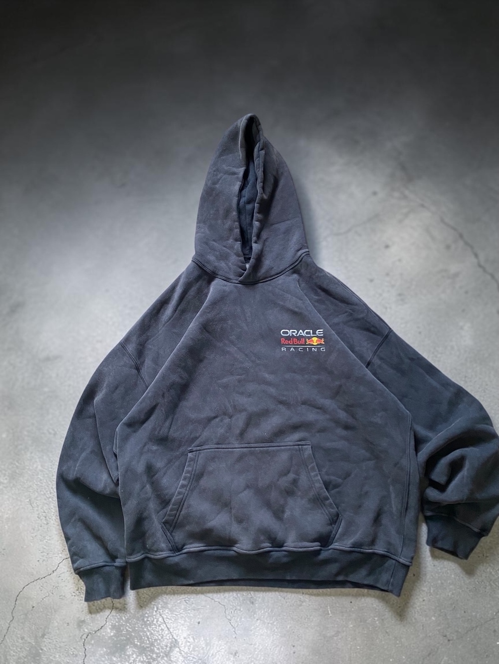 Abercrombie Men Hoodie L Oversized Washed Black Cotton F1 Red Bull Racing Graphi